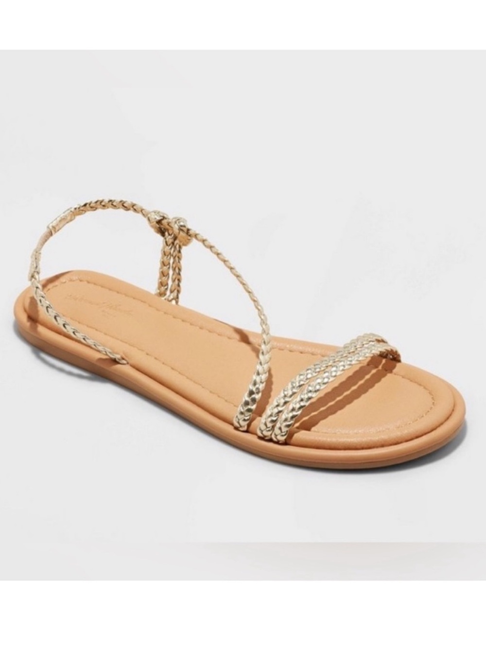 Universal Thread Braided Metallic Gold Strap Tan Flat Sandal